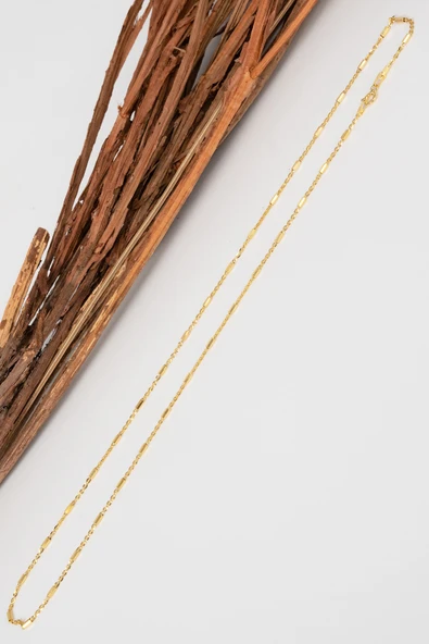 925 Ayar gümüş altın yaldızlı silindir çubuklu zincir kolye SGTL13104GOLD - Resim 3