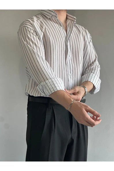 Old Money Rahat Kalıp Çizgili Gömlek - 7