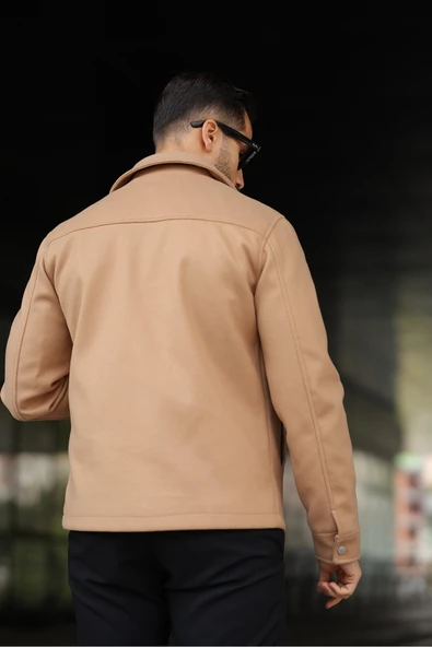 Erkek Çift Fermuar Detaylı Kaşe Ceket - 4