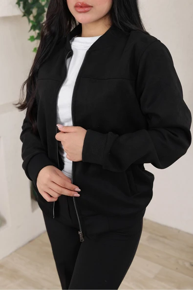 KADIN RELAX FİT BOMBER SÜET CEKET - 11