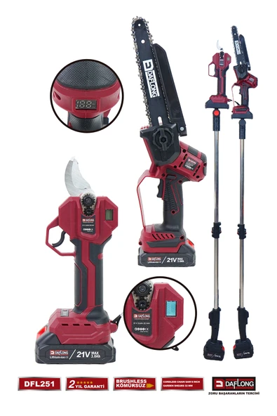 DAFLONG PRO 2.1 M TELESKOPİK UZATMA KOLLU 2'Lİ SET DİJİTAL BAĞ MAKASI + DİJİTAL DAL BUDAMA DFL-251 - Resim 3