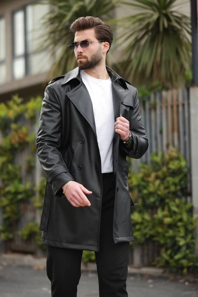 ERKEK PREMİUM APOLETLİ DERİ TRENÇKOT & PARDESÜ - 4