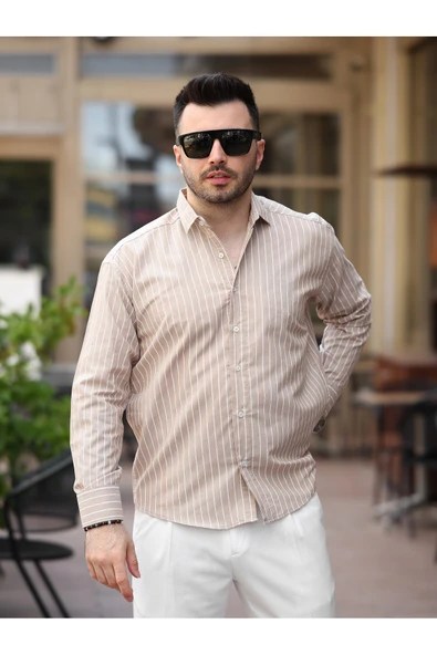 Çizgili Dik Yakalı Old Money Gömlek - 10