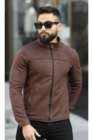 Premium Örme Triko Kol Dik Yaka Süet Ceket - Resim 12