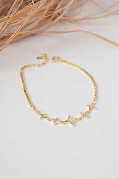 925 ayar gümüş altın yaldızlı sedef ve zirkon taşlı sıralı kuzey ışığı gümüş bileklik SGTL13061GOLD - Resim 4