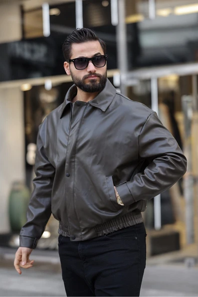 ERKEK SALAŞ OVERSİZE TREND DERİ CEKET - Resim 6