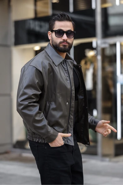 ERKEK SALAŞ OVERSİZE TREND DERİ CEKET - Resim 4