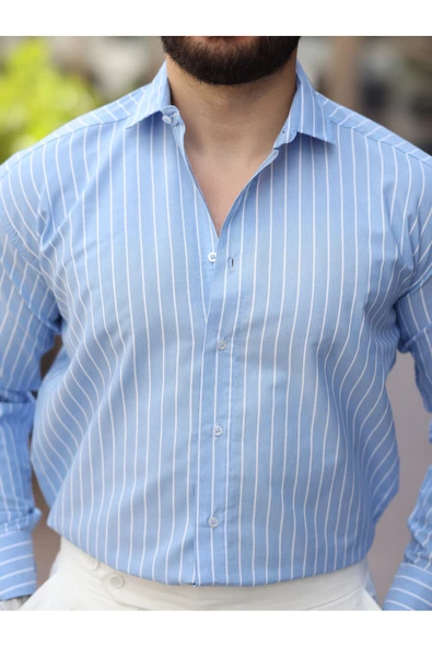 Çizgili Dik Yakalı Old Money Gömlek