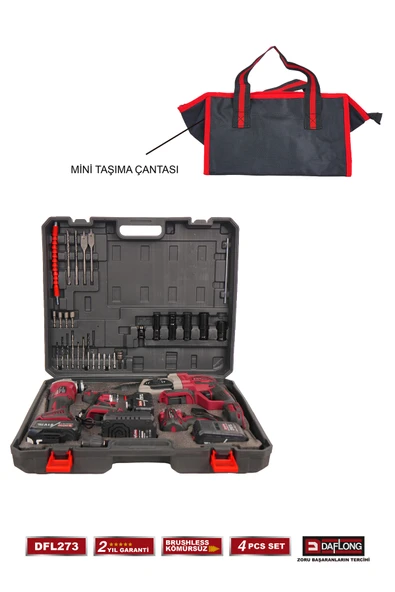 DAFLONG 4'LÜ ÇANTALI USTA SETİ 600NM TORKLU+KIRICI DELİCİ HİLTİ+TAŞLAMA+ŞARJLI MATKAP DFL-273 - 5
