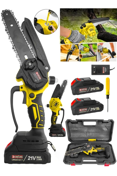 DAFLONG PRO ŞARJLI BURSHLESS YAĞLAMALI DAL BUDAMA BAKIR SARGILI EL TESTERESİ ÇİFT AKÜLÜ ürün görseli 1