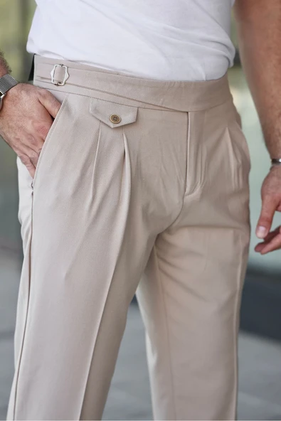 Kuşaklı Pileli Kemer Detaylı Old Money Kumaş Pantolon - 9