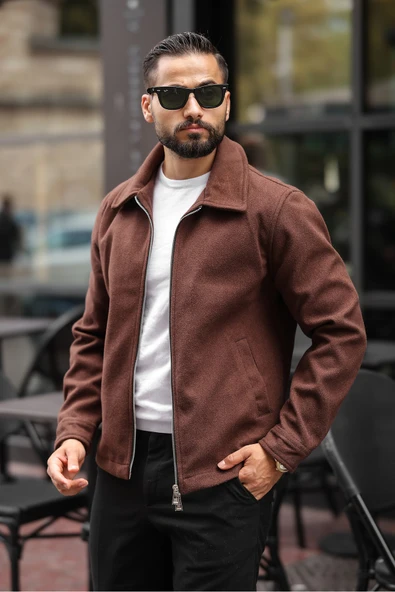 Erkek Yeni Trend Çift Fermuar Detay Basic Kaşe Ceket - Old Money Tarzı - 2