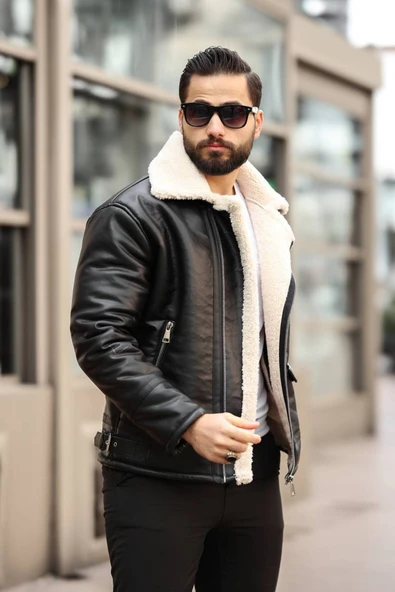 Premium İçi Komple Kürklü Biker Deri Mont - 3