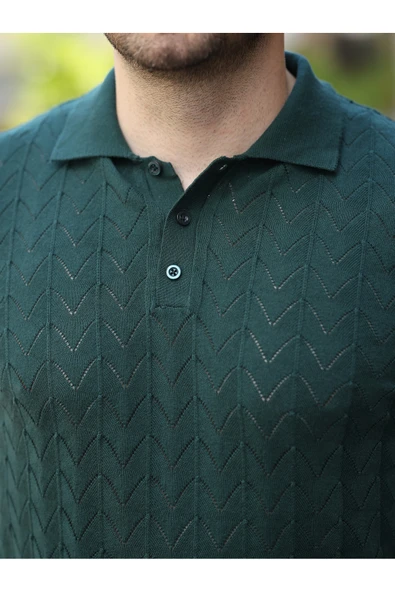 Old Money Kendinden Desenli Pamuklu Triko Tshirt - 12