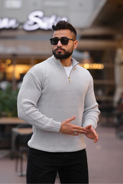 Kalın Örgü Fermuarlı Kazak - 9