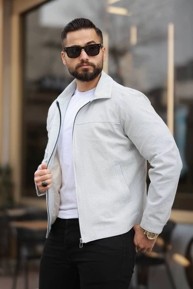 İnce Çizgili Kırışmaz Gofre Kumaş Mevsimlik Ceket - 8