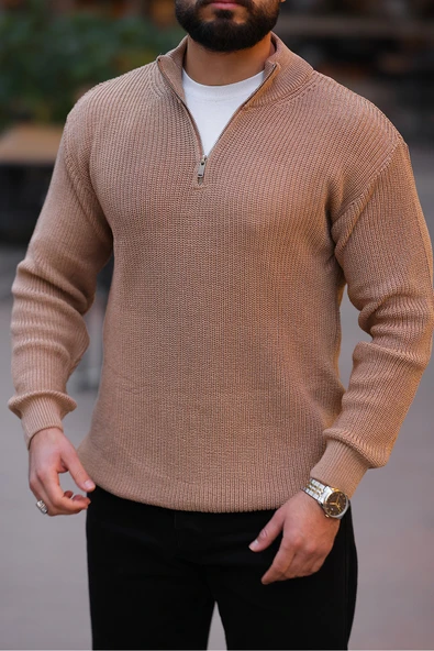 Kalın Örgü Fermuarlı Kazak - 3