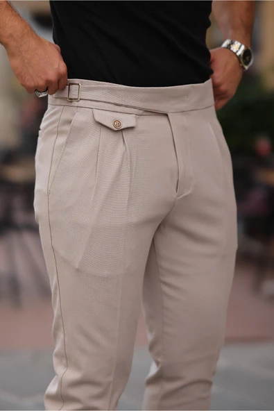 Kemer Detaylı Kuşaklı Old Money Kumaş Pantolon - 12