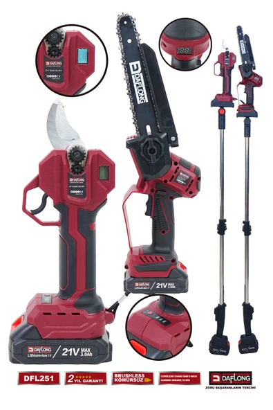 DAFLONG PRO 2.1 M TELESKOPİK UZATMA KOLLU 2'Lİ SET DİJİTAL BAĞ MAKASI + DİJİTAL DAL BUDAMA DFL-251 ürün görseli 1