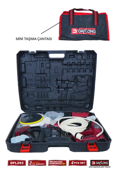 DAFLONG 4'LÜ ARAÇ KİTİ 20.000PA SÜPÜRGE+ŞARJLI POLİSAJ+TURBO HAVA ÜFLEME+110BAR ARAÇ YIKAMA DFL-293 - Resim 6