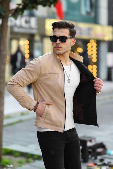 Premium Örme Triko Kol Dik Yaka Süet Ceket - Resim 8