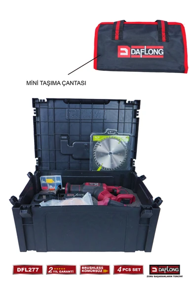 DAFLONG PRO 4'LÜ ATÖLYE İNŞAAT SETİ TİLKİ KUYRUĞU+185MM SUNTA+DEKUPAJ+80NM ŞARJLI MATKAP DFL-277 - 3