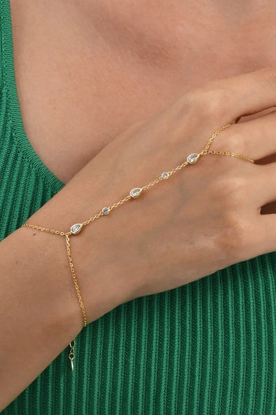 Gümüş altın yaldızlı zirkon taşlı sıralı damla modeli şahmeran SGTL13013GOLD - Resim 4