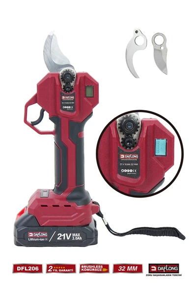 DAFLONG 2.1M TELESKOPİK UZATMA KIZAKLI BAKIR SARGI YEDEK BIÇAKLI ŞARJLI DİJİTAL BAĞ MAKAS DFL-206 - Resim 3