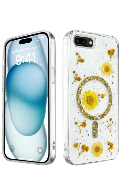 Litae Trend BFS  iPhone 7 Plus Kılıf Daisy Simli Magsafe Kapak - Gold ürün görseli 1