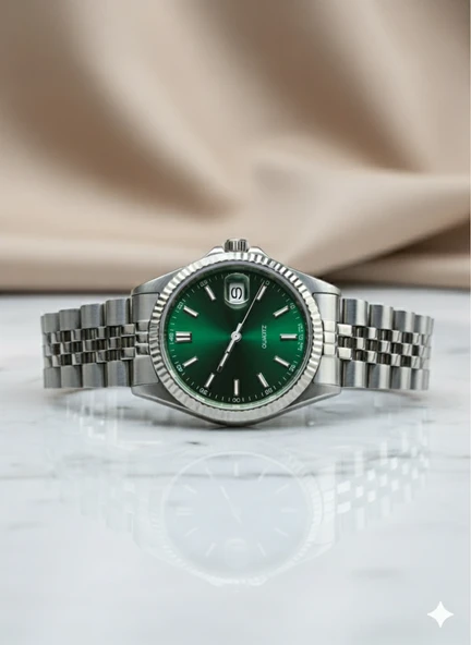 Yüksek Kalite Erkek Saati - Yeşil Kadran, Paslanmaz Çelik Kasa ve Kordon, Özel Seri - Resim 2