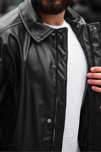 Yeni Sezon Vintage Oversize Bol Kalıp Deri Ceket - 4