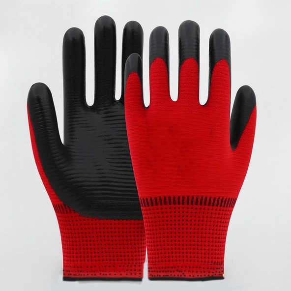 Kırmızı Siyah Zebra Nitril Kaplama İş Eldiveni 10 XL Yüksek Kavrama Esnek Konforlu Çalışma Eldiveni - Resim 3