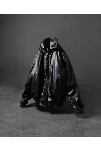 UNİSEX PREMİUM OVERSİZE VİNTAGE BOMBER DERİ CEKET - 2