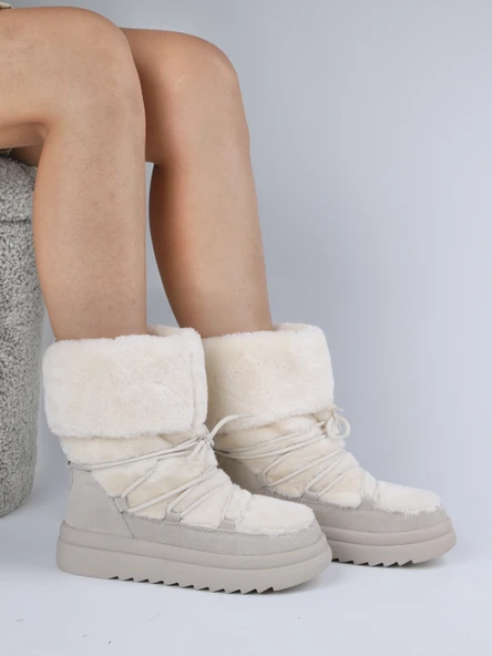 Stato Hakiki Süet Deri Kadın Bot Beyaz - Resim 3