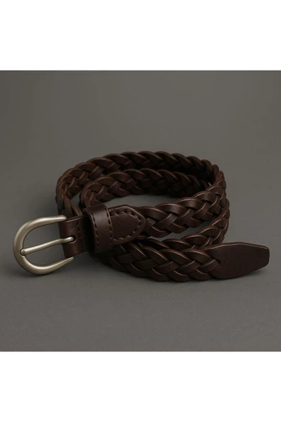 Suni Deri Vintage Örgü Kemer