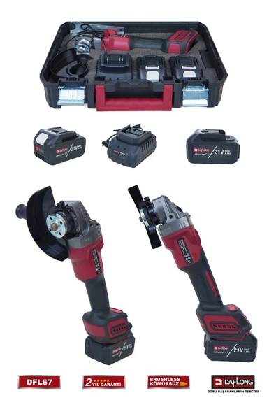 DAFLONG PRO 21V ÇİFT AKÜ 6 KADEME DEVİR AYARLI KÖMÜRSÜZ ŞARJLI TAŞLAMA SPİRAL DFL-67 - 3
