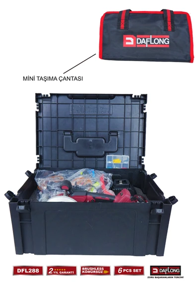 DAFLONG PRO 6'LI 4 BATARYALI TAŞIMA ÇANTALI İNŞAAT SETİ SUNTA KESME+DEKUPAJ MAKİNASI DFL-288 - 6