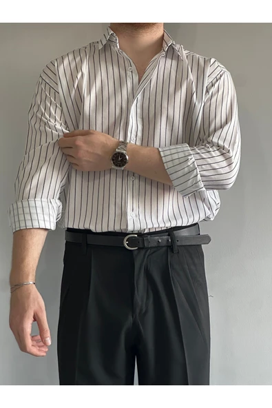 Old Money Rahat Kalıp Çizgili Gömlek - 2