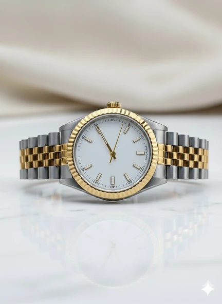 Yüksek Kalite Erkek Saati - Beyaz Kadran, Paslanmaz Çelik Kasa ve Kordon, Özel Seri - Resim 3