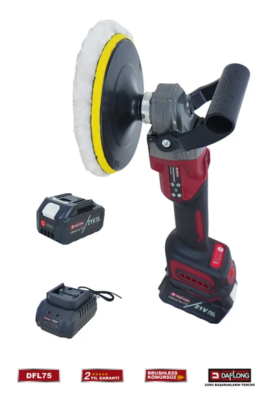DAFLONG PRO 180MM ŞARJLI KOMÜRSÜZ 6 KADEME DEVİR AYARLI PASTA CİLA POLİSAJ MAKİNASI+SPİRAL DFL-75 - Resim 3