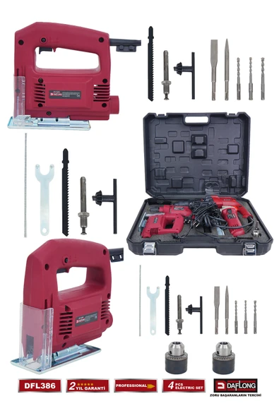 DAFLONG PRO 4'LÜ ELEKTRİKLİ USTA SETİ 2.28MM KIRICI DELİCİ HİLTİ DEKUPAJ 115M TAŞLAMA MATKAP DFL-386 - 4