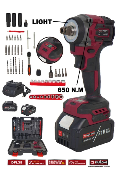 DAFLONG PRO KÖMÜRSÜZ 650-700NM 1/2 IŞIKLI HIZ AYARLI ŞARJ GÖSTERGELİ SOMUN SIKMA DFL-35