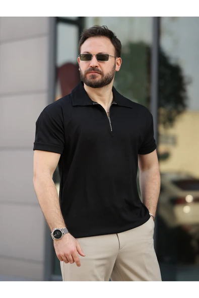 Oversize Bol Kalıp Fermuarlı Polo Yaka Tshirt - 9