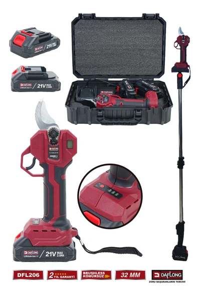 DAFLONG 2.1M TELESKOPİK UZATMA KIZAKLI BAKIR SARGI YEDEK BIÇAKLI ŞARJLI DİJİTAL BAĞ MAKAS DFL-206 ürün görseli 1