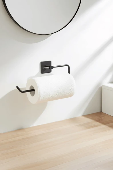 Siyah Yapışkanlı Solo Havluluk – Kare Topuzlu, (Yapıştır/Vidala) Montajlı Metal Banyo Askısı - (S-110) - KTS - Resim 4