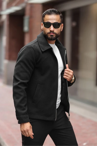 Erkek Çift Fermuar Detaylı Kaşe Ceket - 7