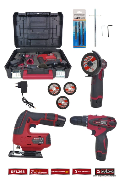 DAFLONG PRO BAKIR SARGILI MİNİ 3'LÜ HOBİ SETİ 76MM TAŞLAMA+DEKUPAJ+ARMUT BATARYA MATKAP DFL-268 - 2