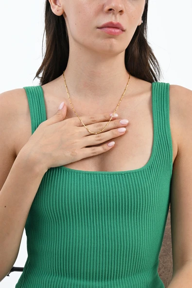 925 Ayar gümüş altın yaldızlı silindir çubuklu zincir kolye SGTL13104GOLD - Resim 2