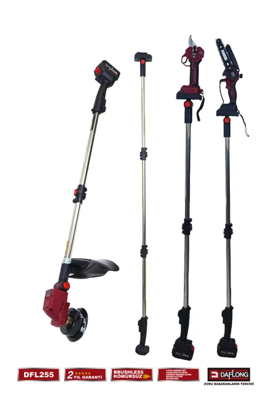 DAFLONG PROFESYONEL 4'LÜ SET ŞARJLI DİJİTAL MAKAS UZATMA KOLU YAĞLAMALI BUDAMA ŞARJLI TIRPAN DFL-255 - 4