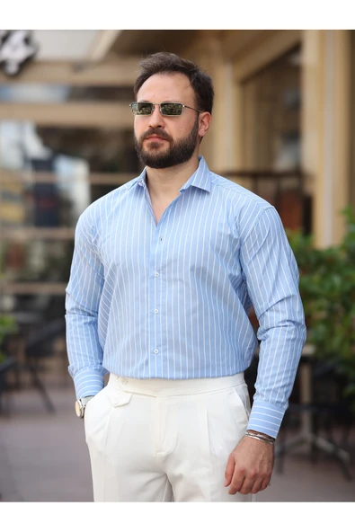 Çizgili Dik Yakalı Old Money Gömlek - 2